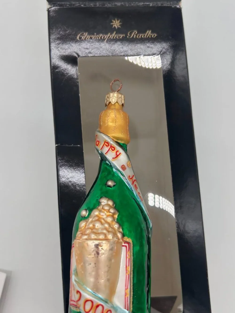 Christopher Radko 2000 Cheers Gem Champagne Bottle Christmas Glass Ornament